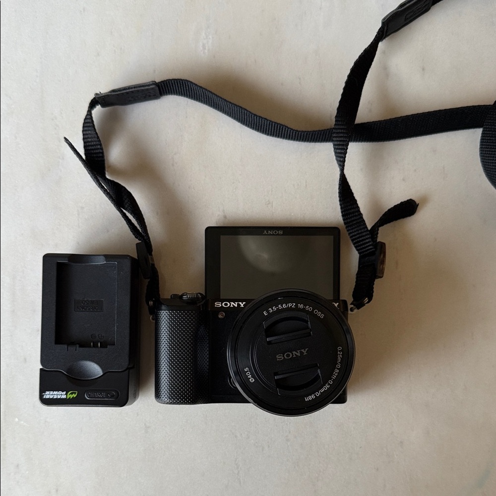 Sony Black a5000 Vlogging Camera with Lens + Cap and Wall Charger